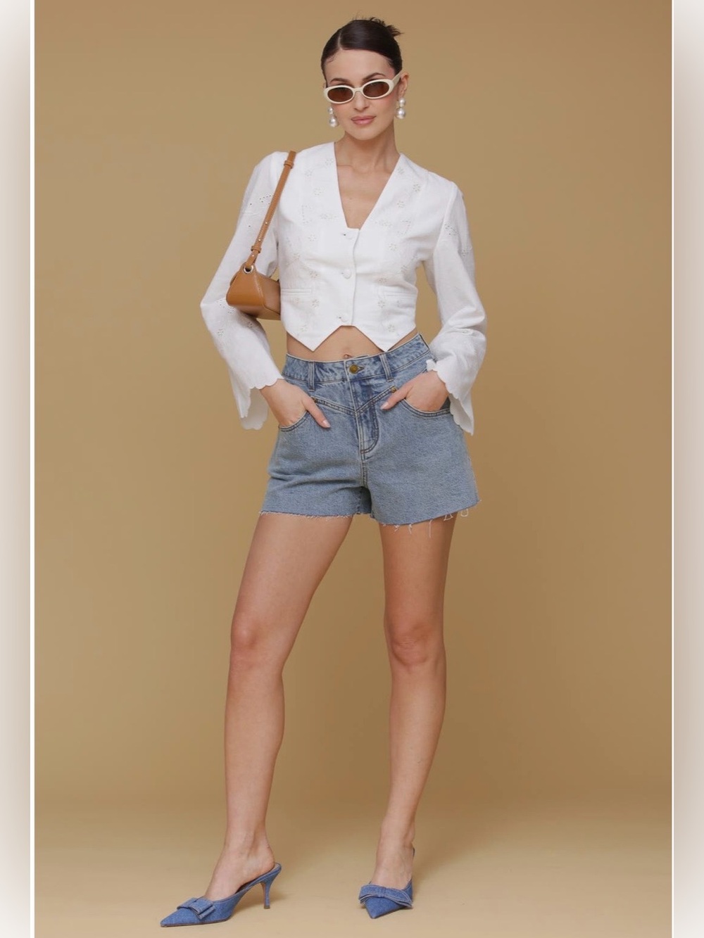 NWOT Avec Les Filles White Eyelet Embroidery Crop Cotton Shirt - Large - Picture 4 of 4